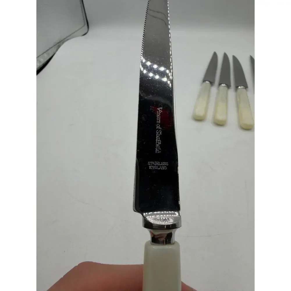 Vintage Viners of Sheffield Faux Mother of Pearl Steak Knife Set ( Set of 6 )